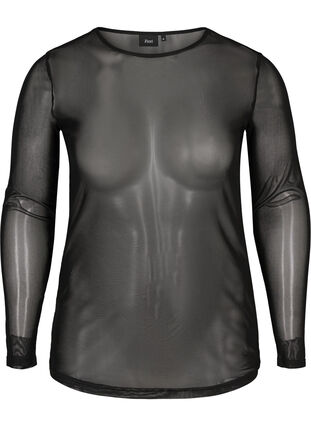 Langærmet mesh bluse, Black, Packshot image number 0