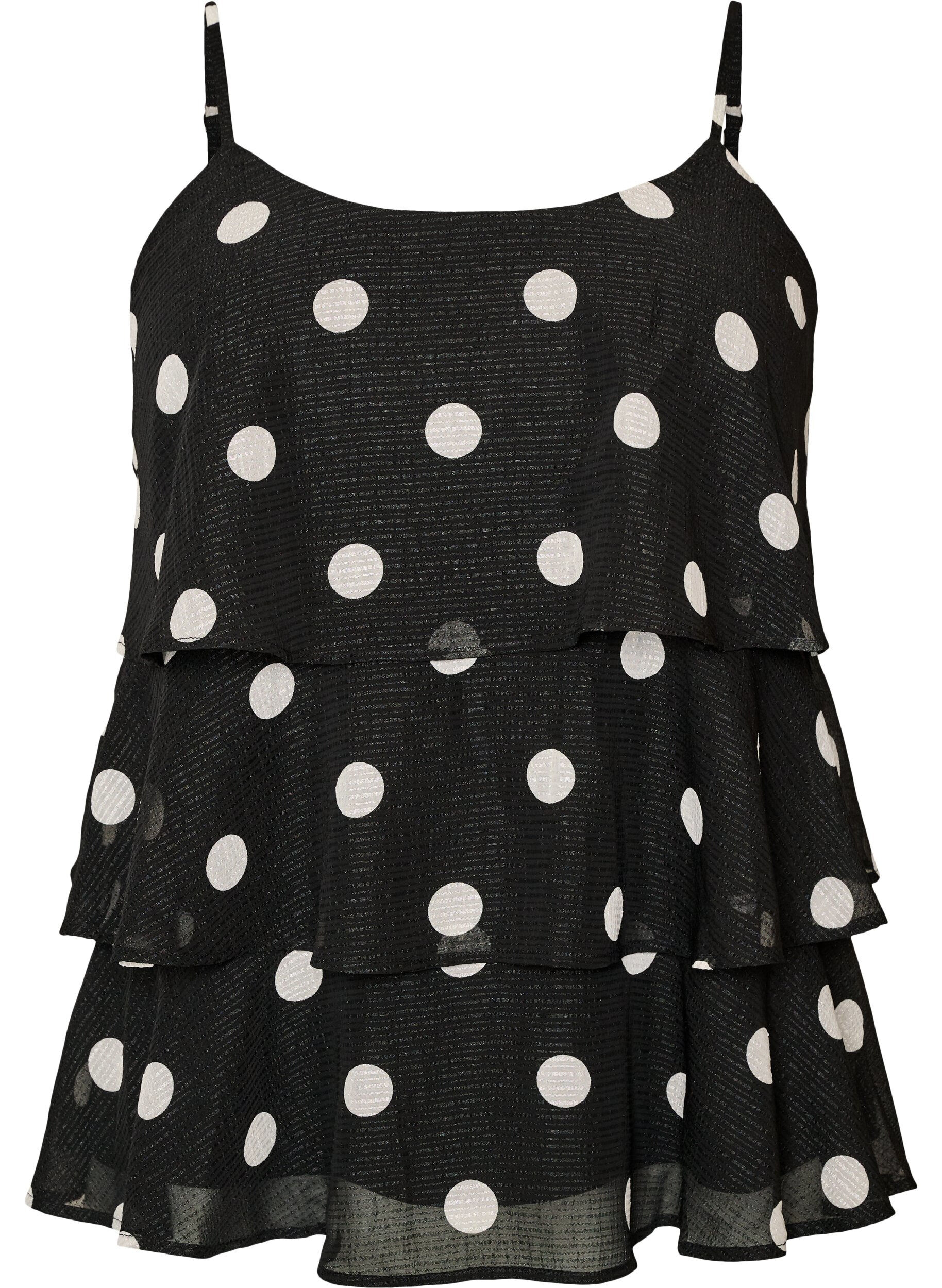 Lagdelt top med fl&aelig;sevolanter og spaghettistropper