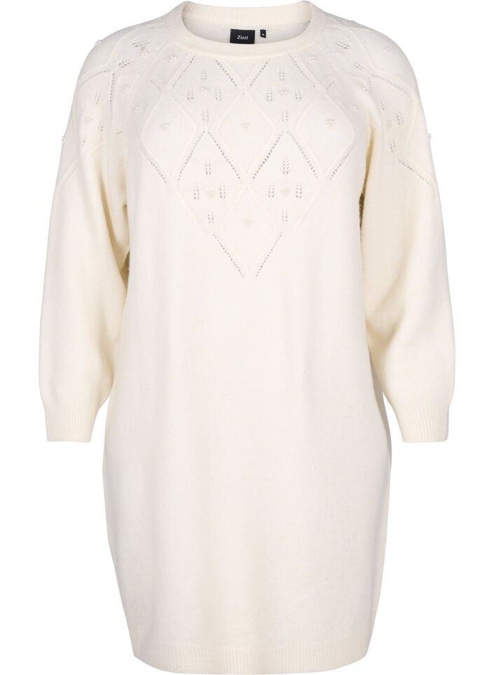 Strikkjole med mønster og perler, Birch Mel., Packshot image number 0