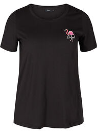 Kortærmet t-shirt med print, Black Flamingo