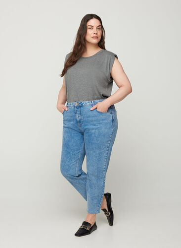 Cropped mom fit Mille jeans med løs pasform, Light blue denim, Model image number 0