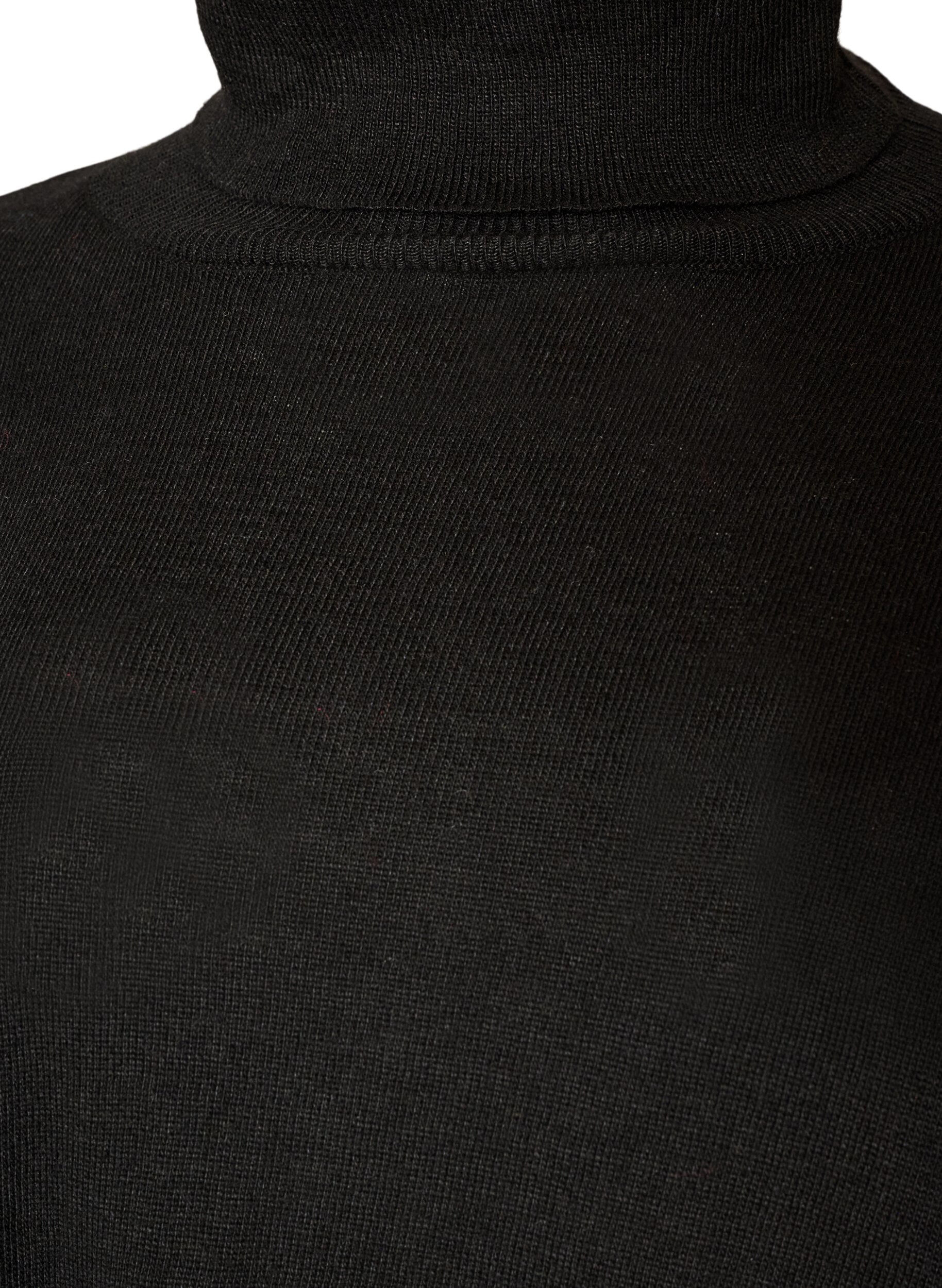 ZizziStrikbluse med rullekrave og l&oslash;s pasform, Sort, Packshot image number 2