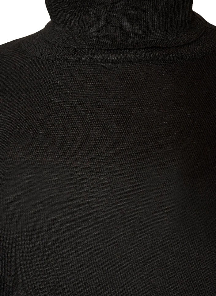 Strikbluse med rullekrave og l&oslash;s pasform, Sort, Packshot image number 2