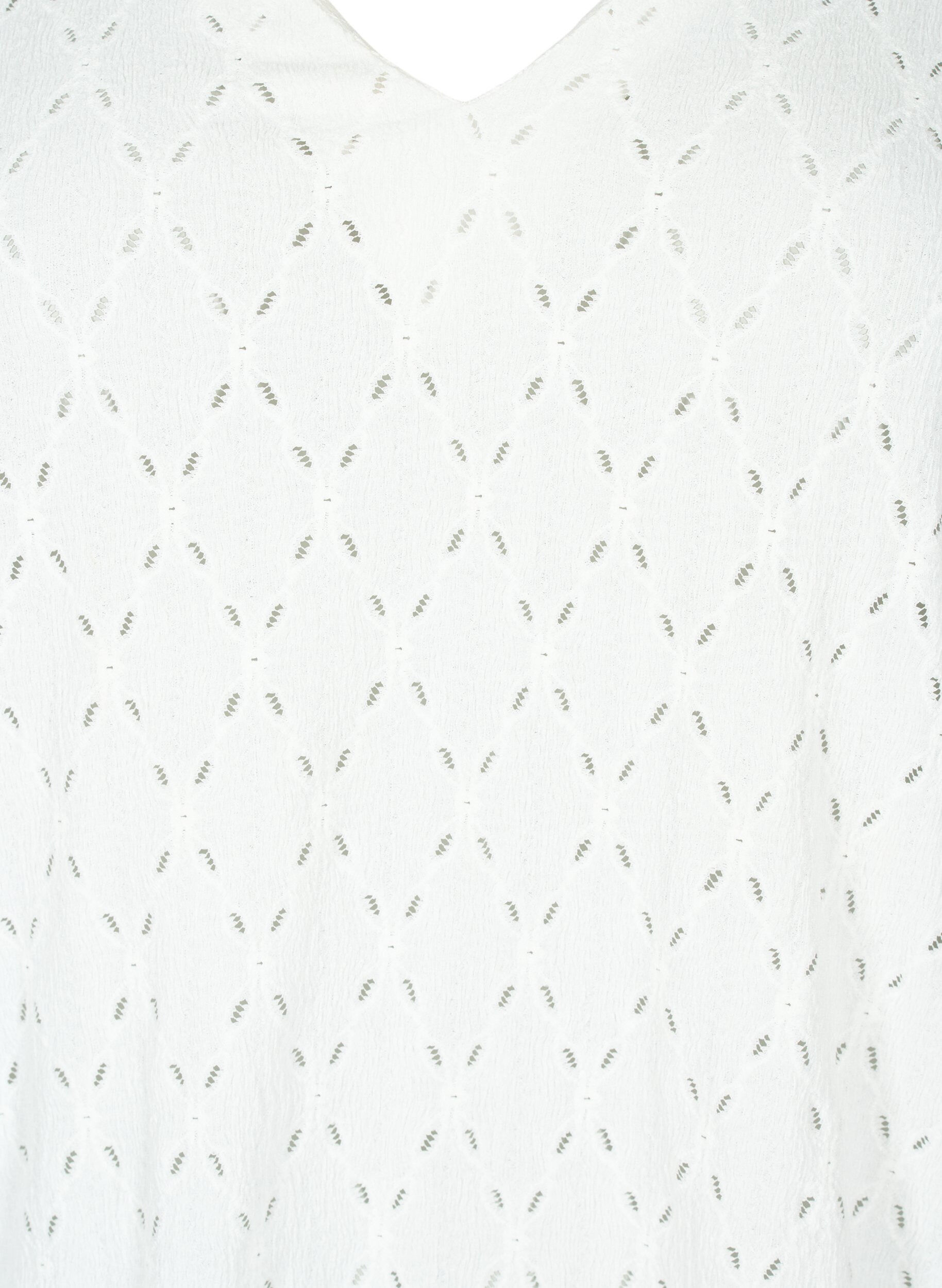 Zizzi V-hals bluse med hulm&oslash;nster, Off White, Packshot image number 2