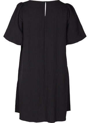Kortærmet viskose kjole med a-form , Black, Packshot image number 1