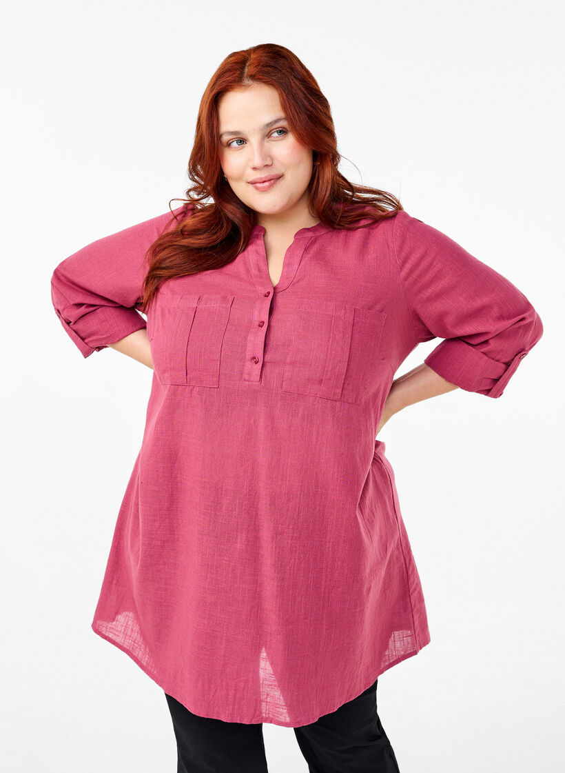 Tunika i bomuld med 3/4 ærmer, Malaga, Model image number 0