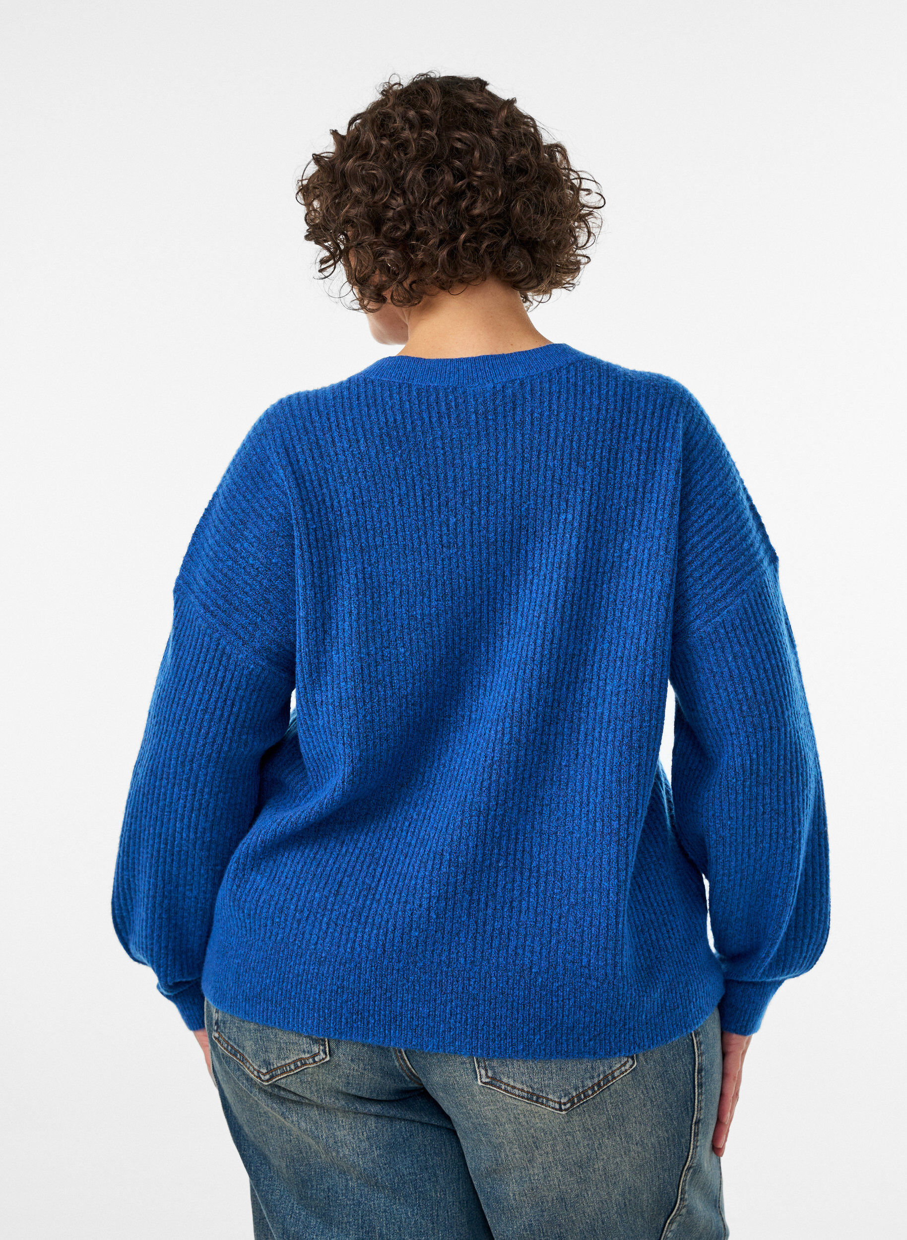 ZizziRibstrikket cardigan med knapper, Bl&aring;, Model image number 2