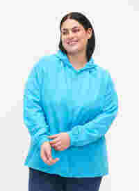 Kort jakke med hætte og justerbar bund, River Blue, Model