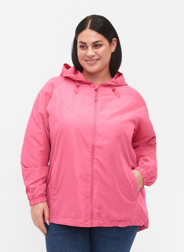 Kort jakke med hætte og justerbar bund, Hot Pink, Model image number 0
