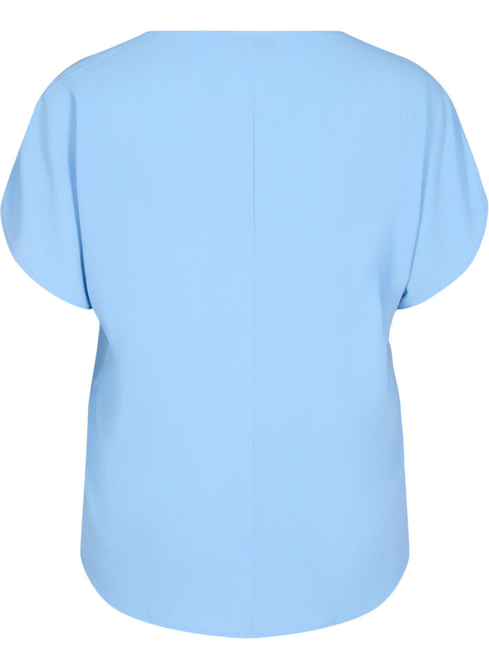 Bluse med korte &aelig;rmer og rund halsudsk&aelig;ring, Bl&aring;, Packshot image number 1