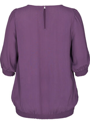 Viskose bluse med 3/4 ærmer og smock, Vintage Violet, Packshot image number 1