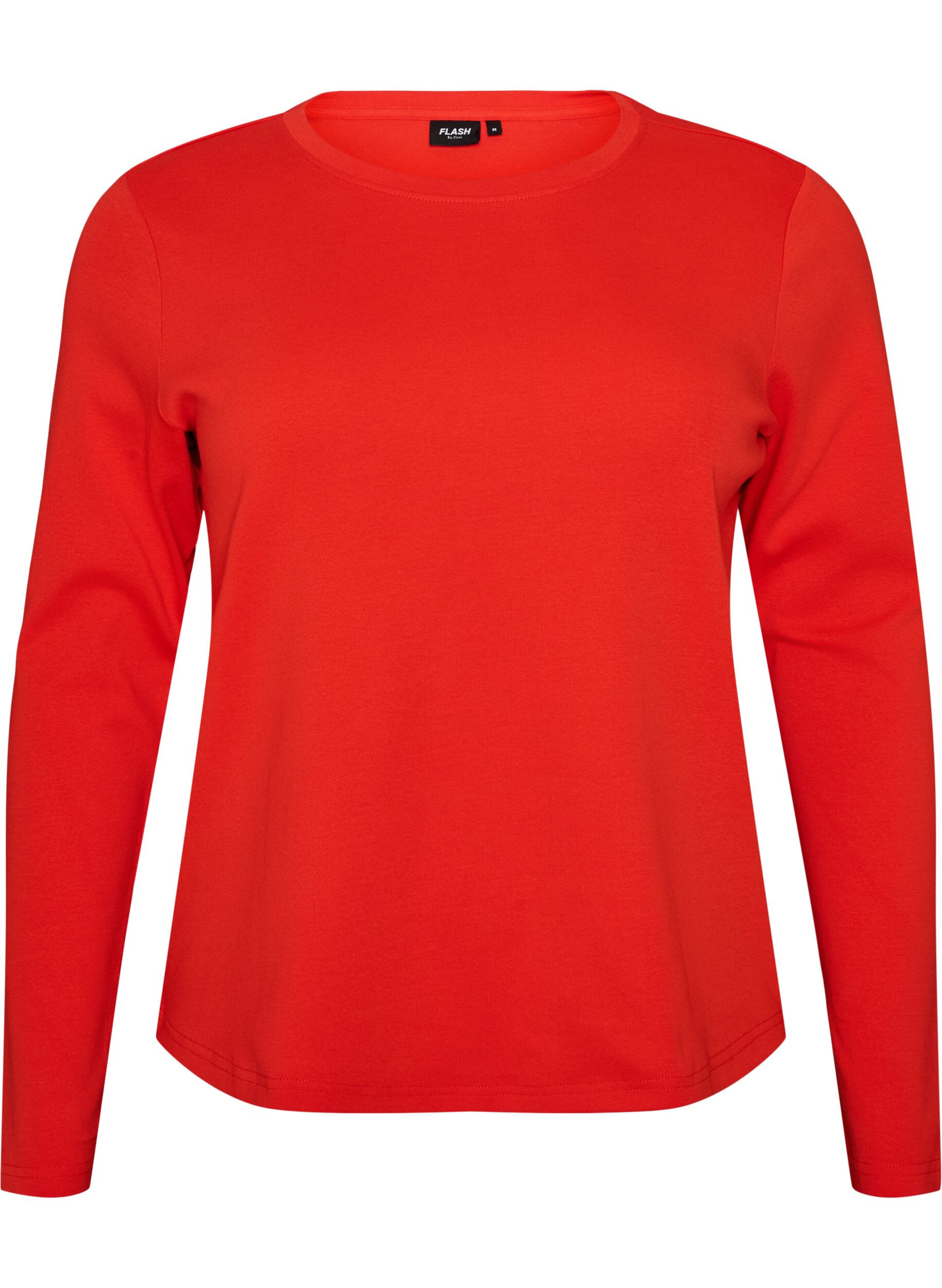 ZizziLang&aelig;rmet basis T-shirt med rund hals, R&oslash;d, Packshot image number 0