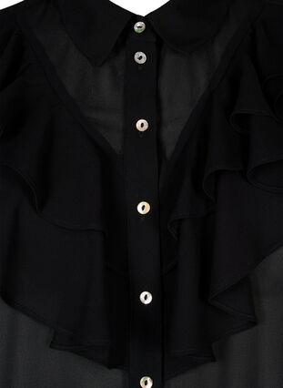 Kortærmet skjortebluse med flæser, Black, Packshot image number 2