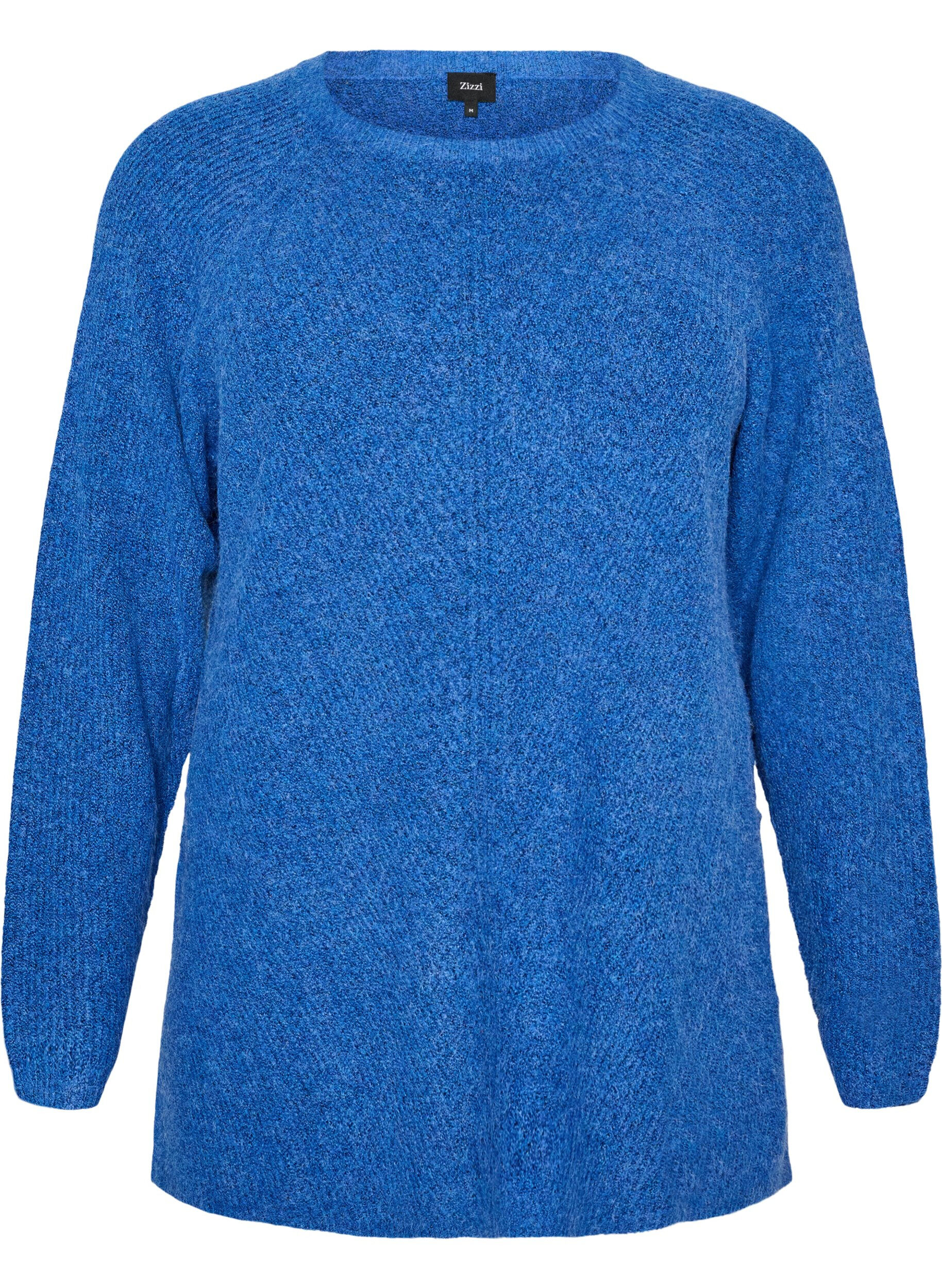 ZizziStrikbluse med diagonalt m&oslash;nster og raglan&aelig;rmer, Bl&aring;, Packshot image number 0