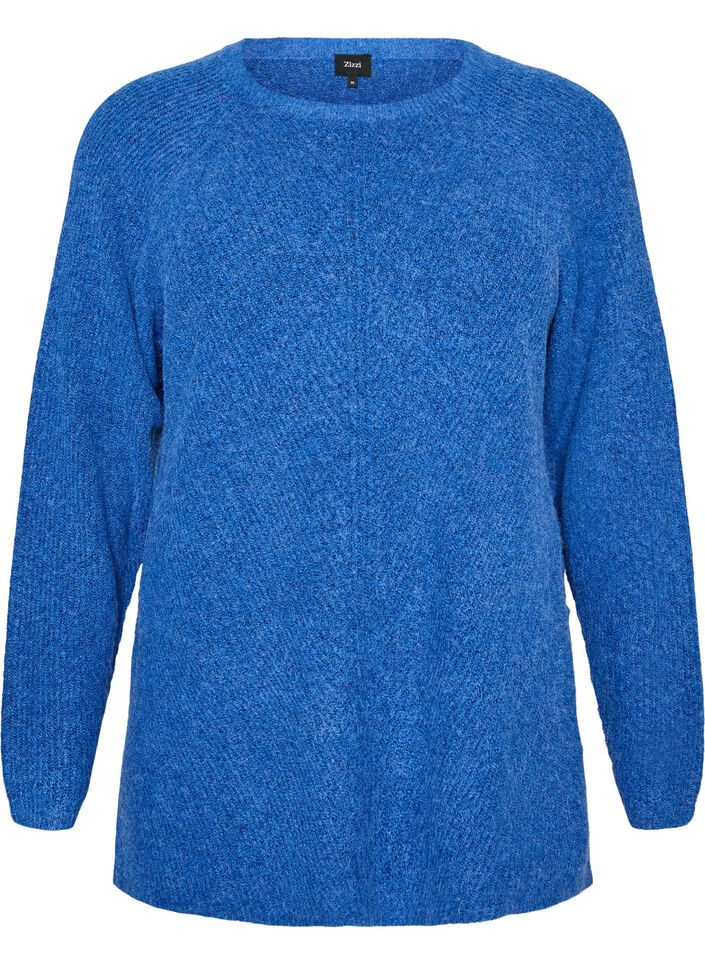 Strikbluse med diagonalt m&oslash;nster og raglan&aelig;rmer, Bl&aring;, Packshot image number 0