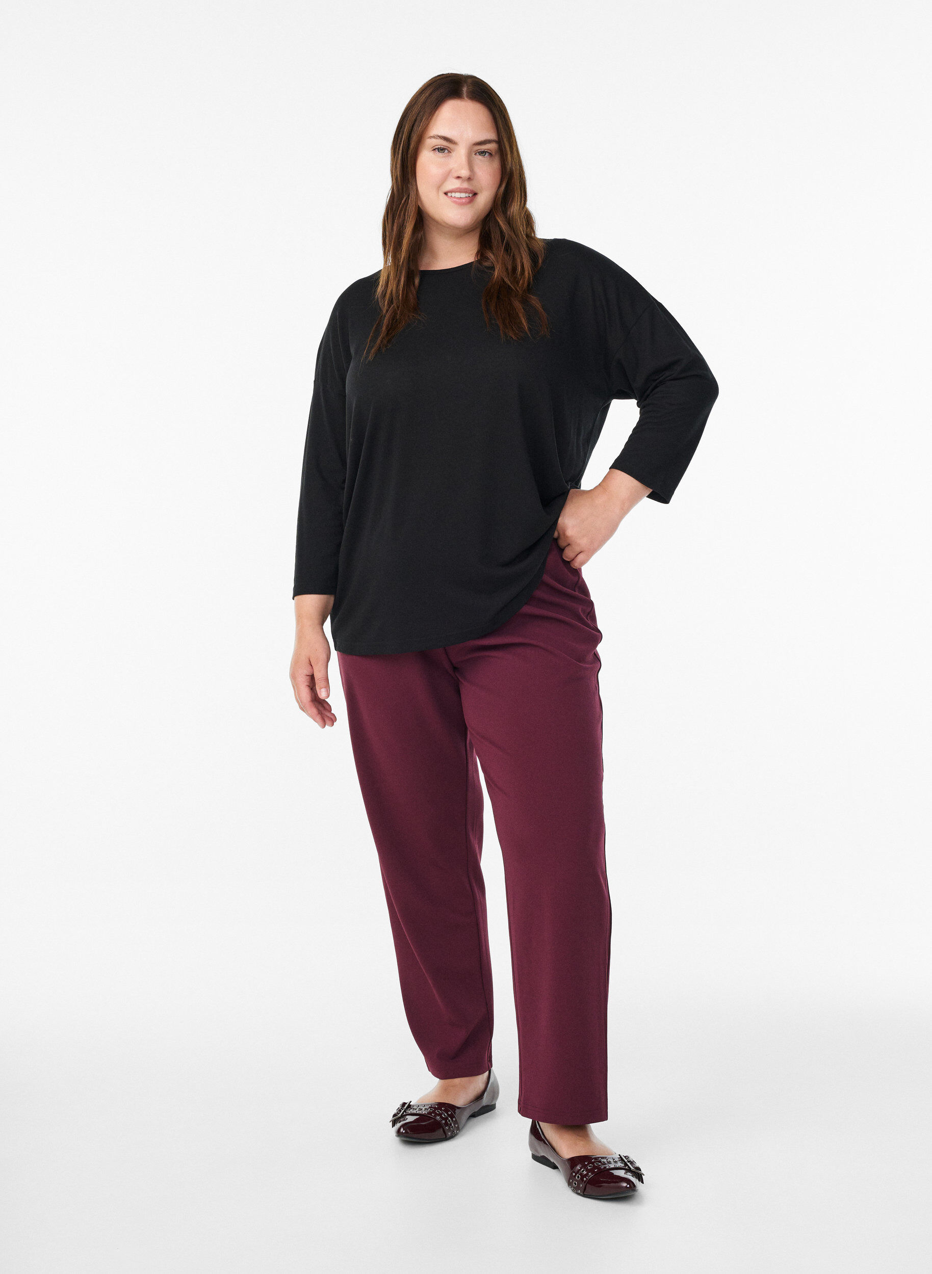 ZizziJerseybluse med 3/4 &aelig;rmer, Sort, Model image number 1