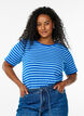 Stribet t-shirt med ribstruktur, Bl&aring;, Model image number 0