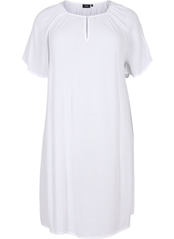 Kortærmet kjole i viskose, Bright White, Packshot image number 0