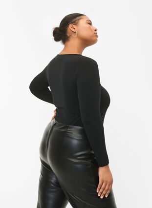 Cut-out bluse med lange ærmer, Black, Model image number 1