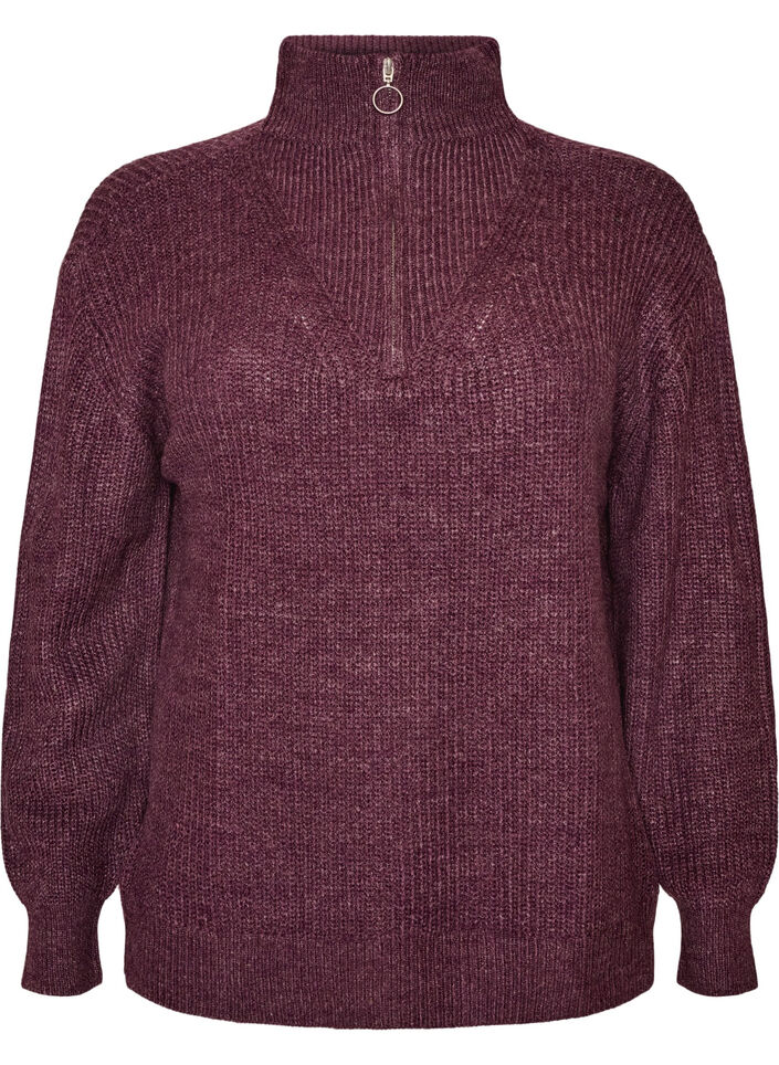Striktr&oslash;je med h&oslash;j hals og lynl&aring;s, Lilla, Packshot image number 0