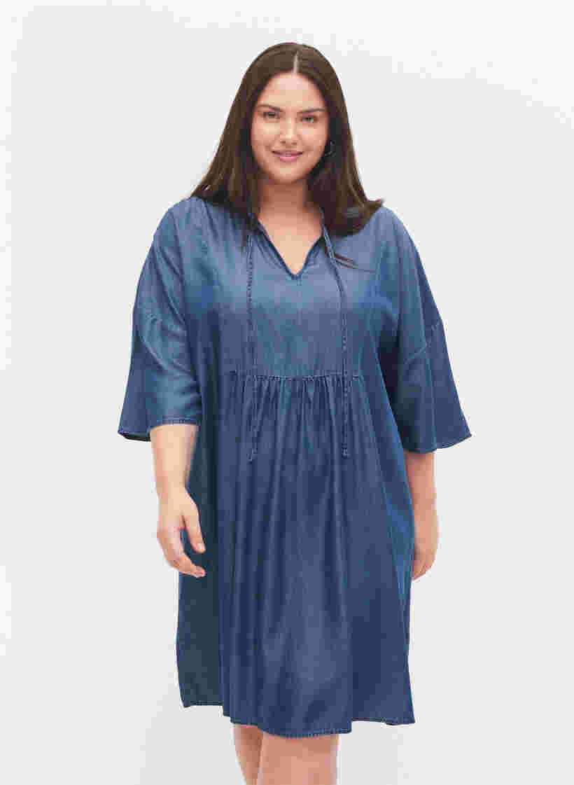 Kjole med 3/4 ærmer i lyocell (TENCEL™), Blue denim, Model image number 0