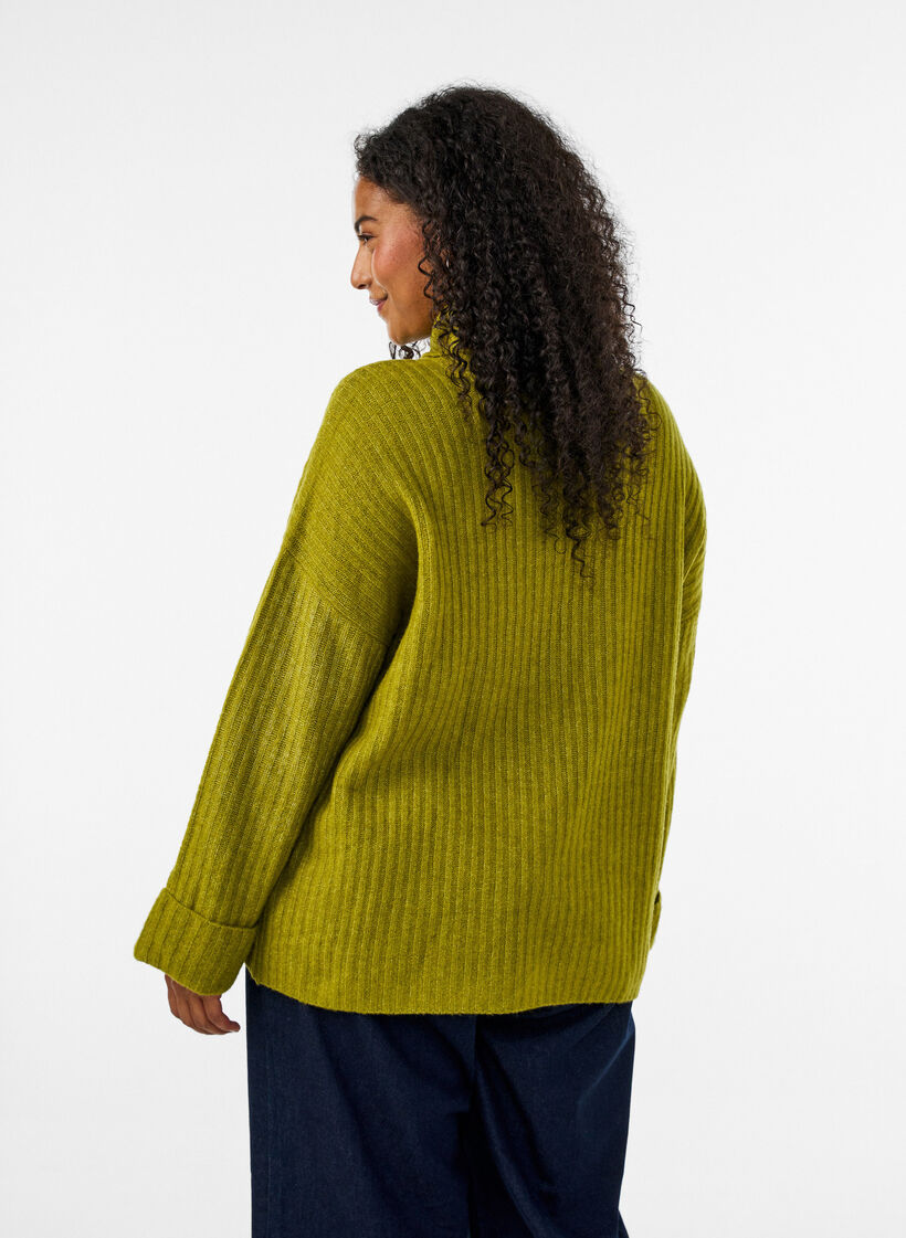 Strikbluse med rullekrave, Gr&oslash;n, Model image number 2