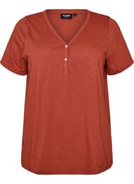 T-shirt med knapdetalje, Brun