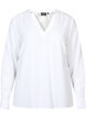 Langærmet bluse med blondedetalje , Bright White, Packshot image number 0