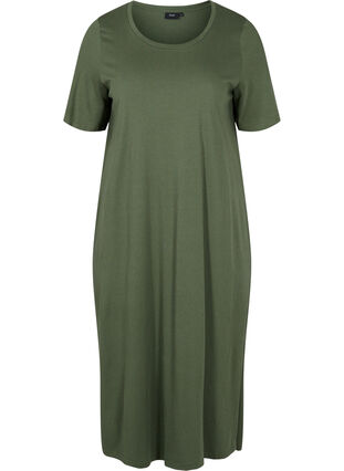 T-shirt kjole i bomuld med slids, Thyme, Packshot image number 0