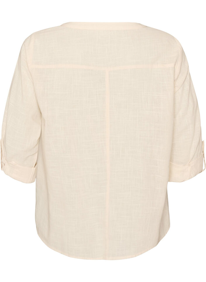 Skjortebluse i bomuld med v-udsk&aelig;ring, Vanilla, Packshot image number 1