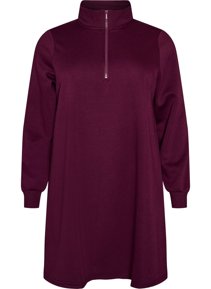 Sweatkjole med h&oslash;j ribkrave og lynl&aring;s, Lilla, Packshot image number 0