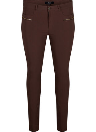 Tætsiddende bukser med lynlås detaljer, Coffee Bean, Packshot image number 0
