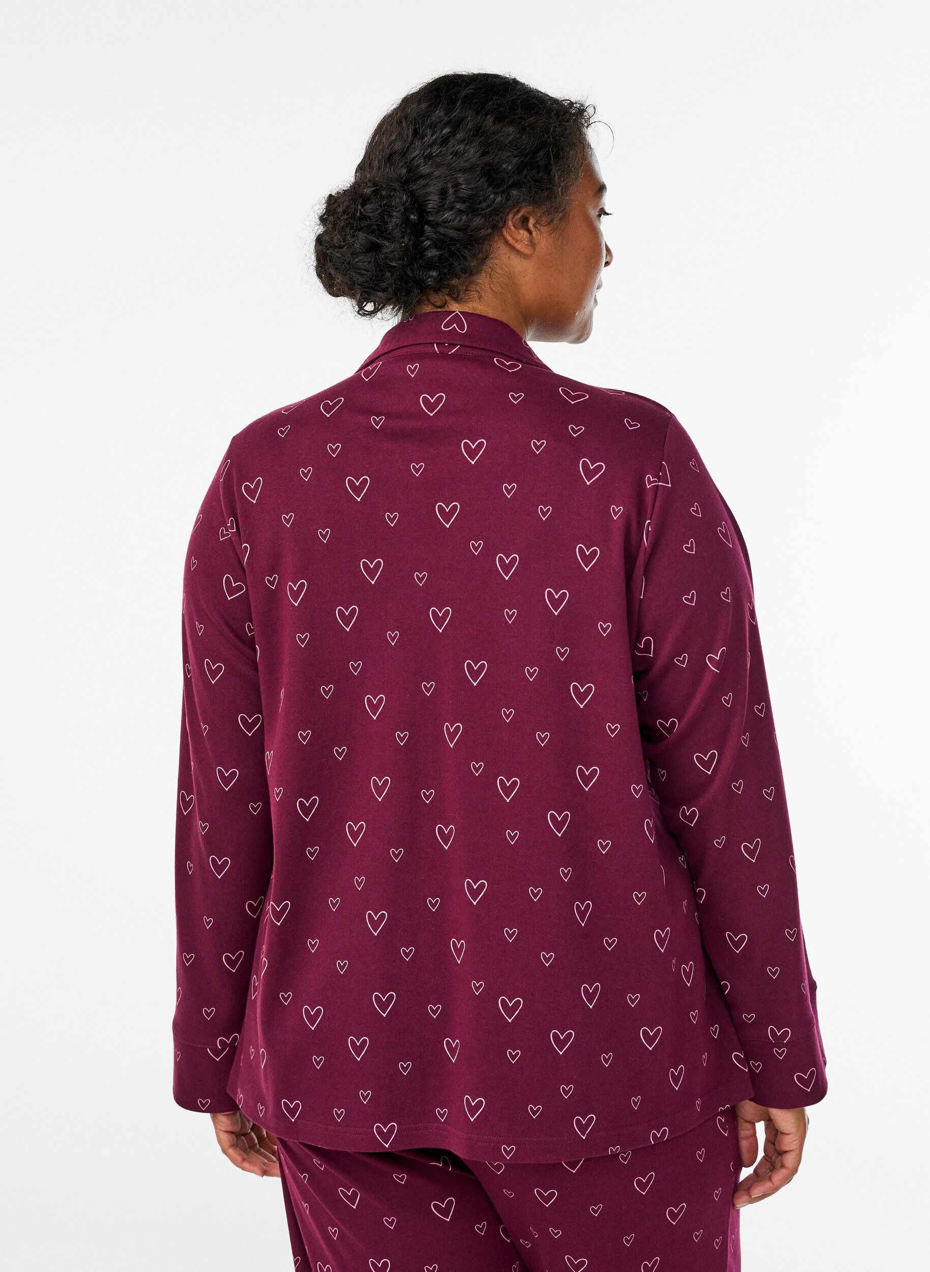 Zizzi Bomulds pyjamas-skjorte med brystlomme, M&oslash;rk Bordeaux, Model image number 2