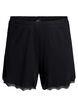 L&oslash;se natshorts med ribstruktur og blondekant, Sort, Packshot image number 0
