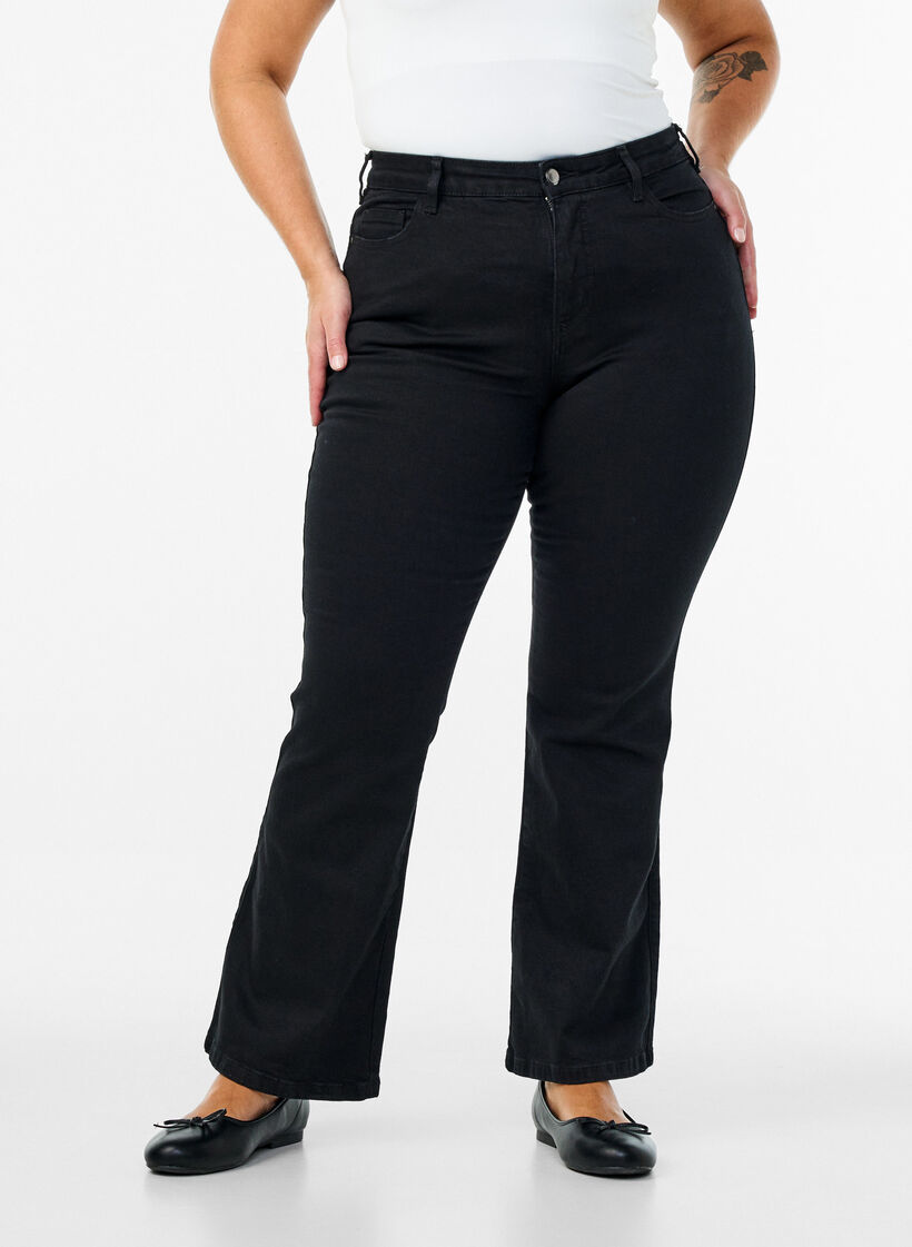 Ellen bootcut jeans med h&oslash;j talje, Sort, Model image number 2
