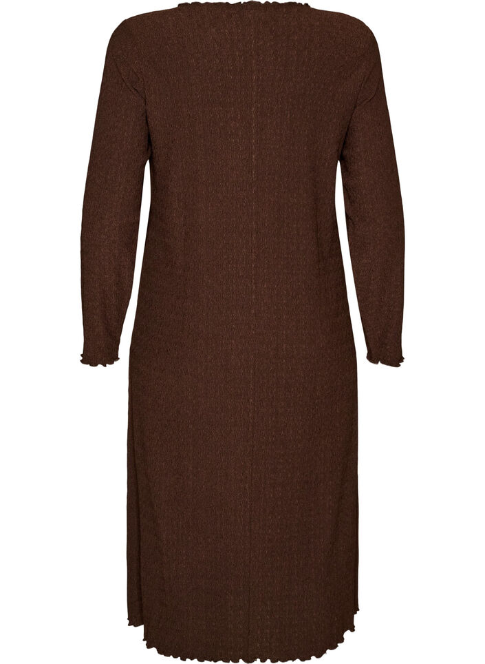 Midikjole med b&oslash;lget struktur og lange &aelig;rmer, Brun, Packshot image number 1