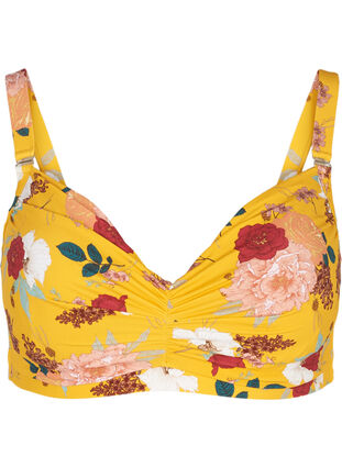 Bikini overdel med blomsterprint, Yellow Flower Print, Packshot image number 0