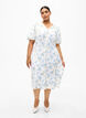 Blomstret satinkjole med pufærmer, Off White Blue Fl., Model image number 3