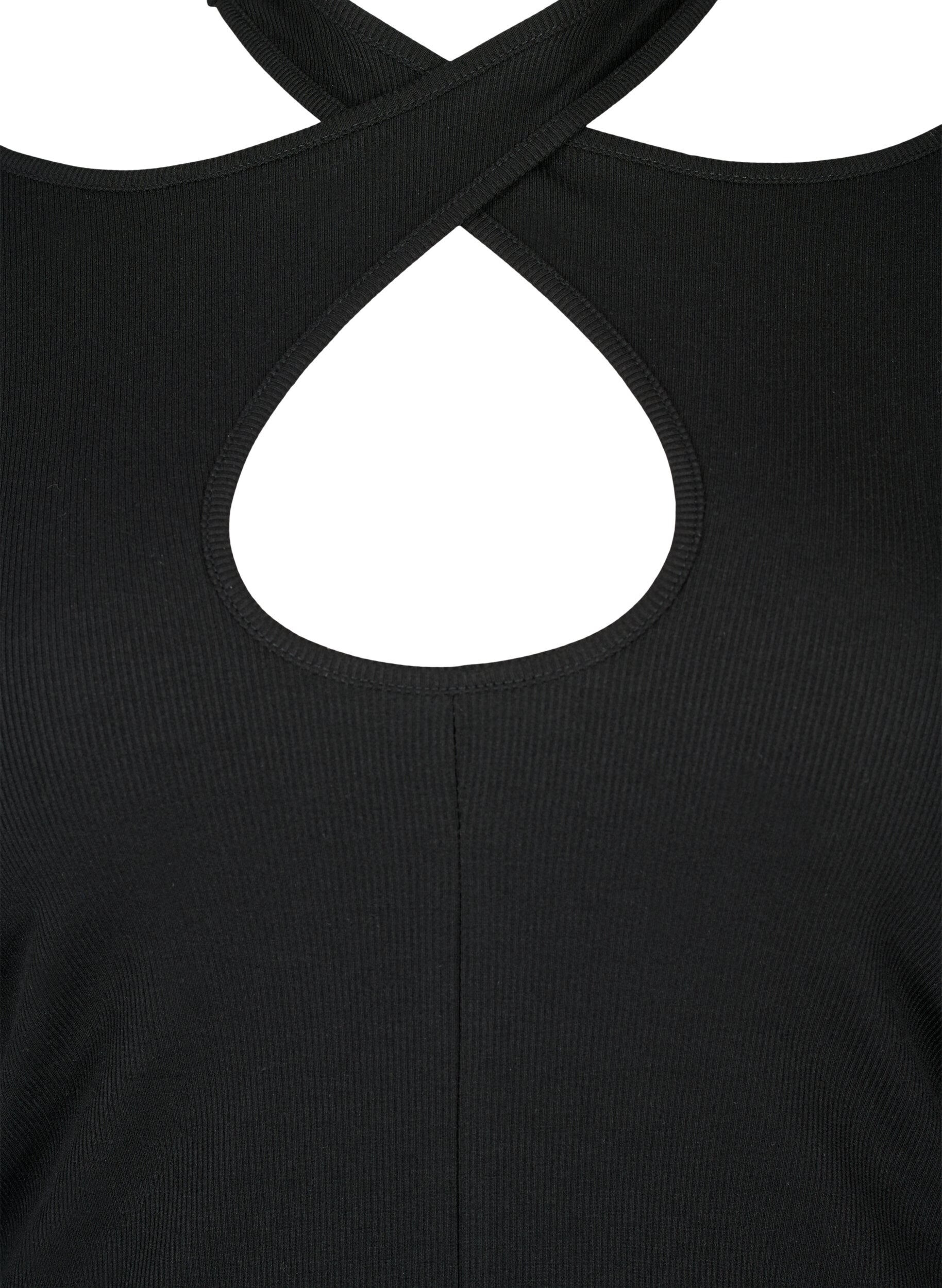Zizzi Cut out bluse med lange &aelig;rmer, Black, Packshot image number 2