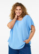 Bluse med korte &aelig;rmer og rund halsudsk&aelig;ring, Bl&aring;, Model image number 0