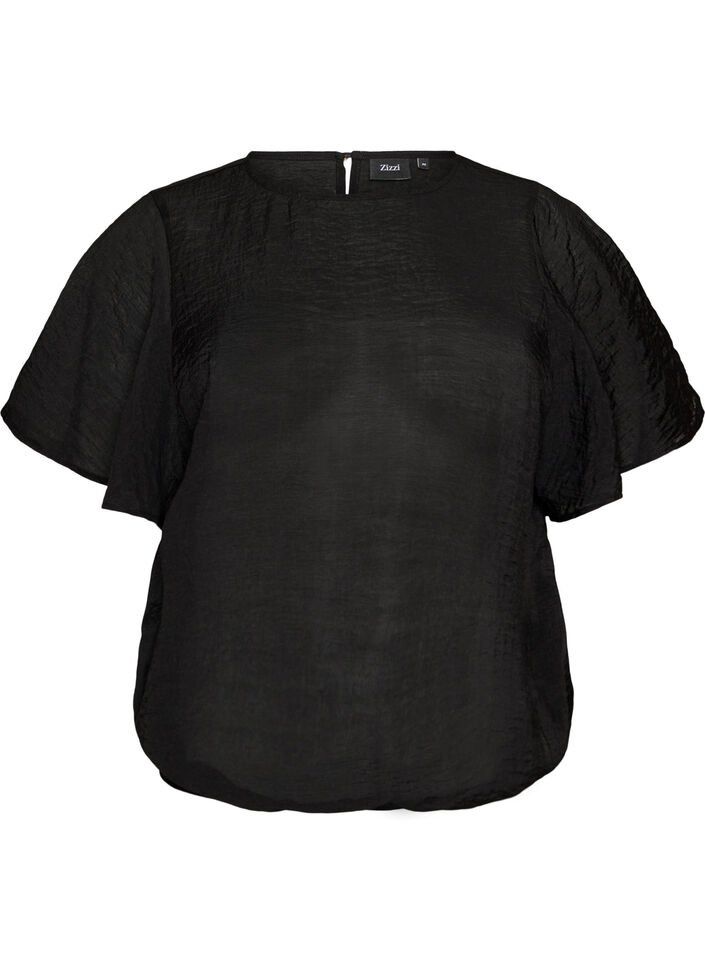 Bluse med ballonform og vinge&aelig;rmer, Sort, Packshot image number 0