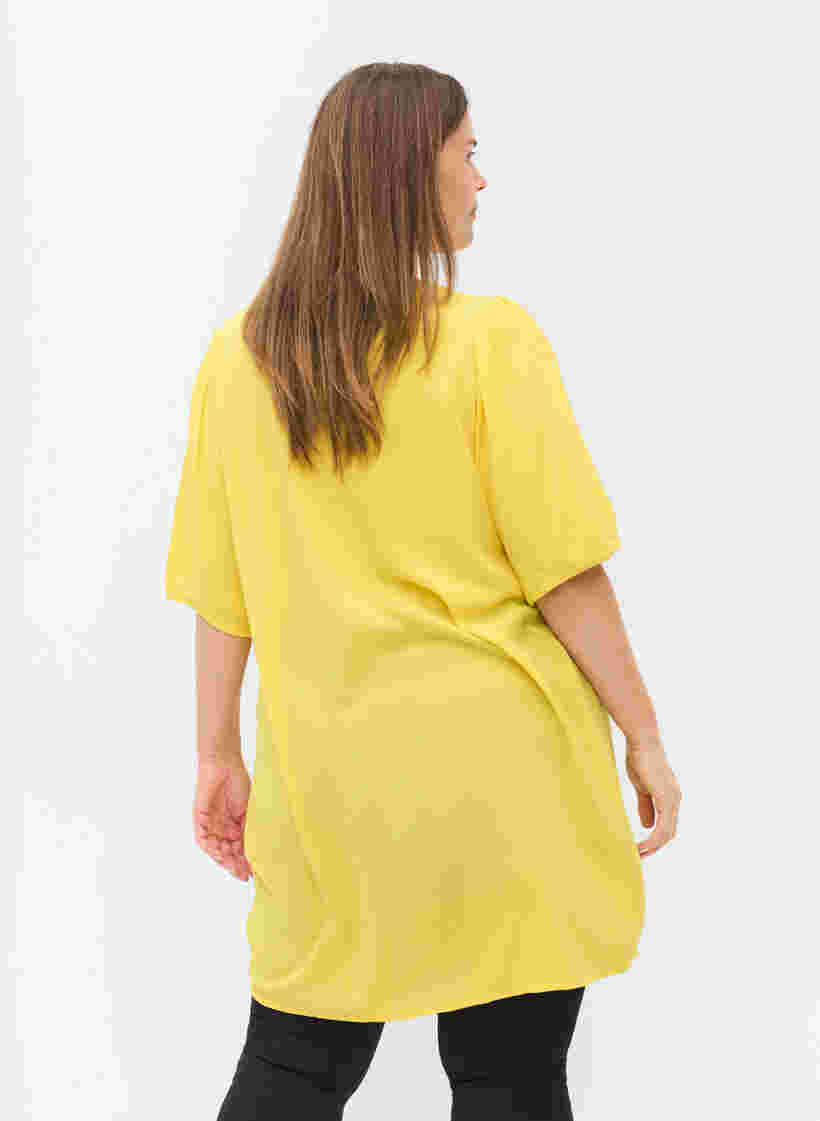 Viskose tunika med v-hals og knapper, Primrose Yellow, Model image number 1