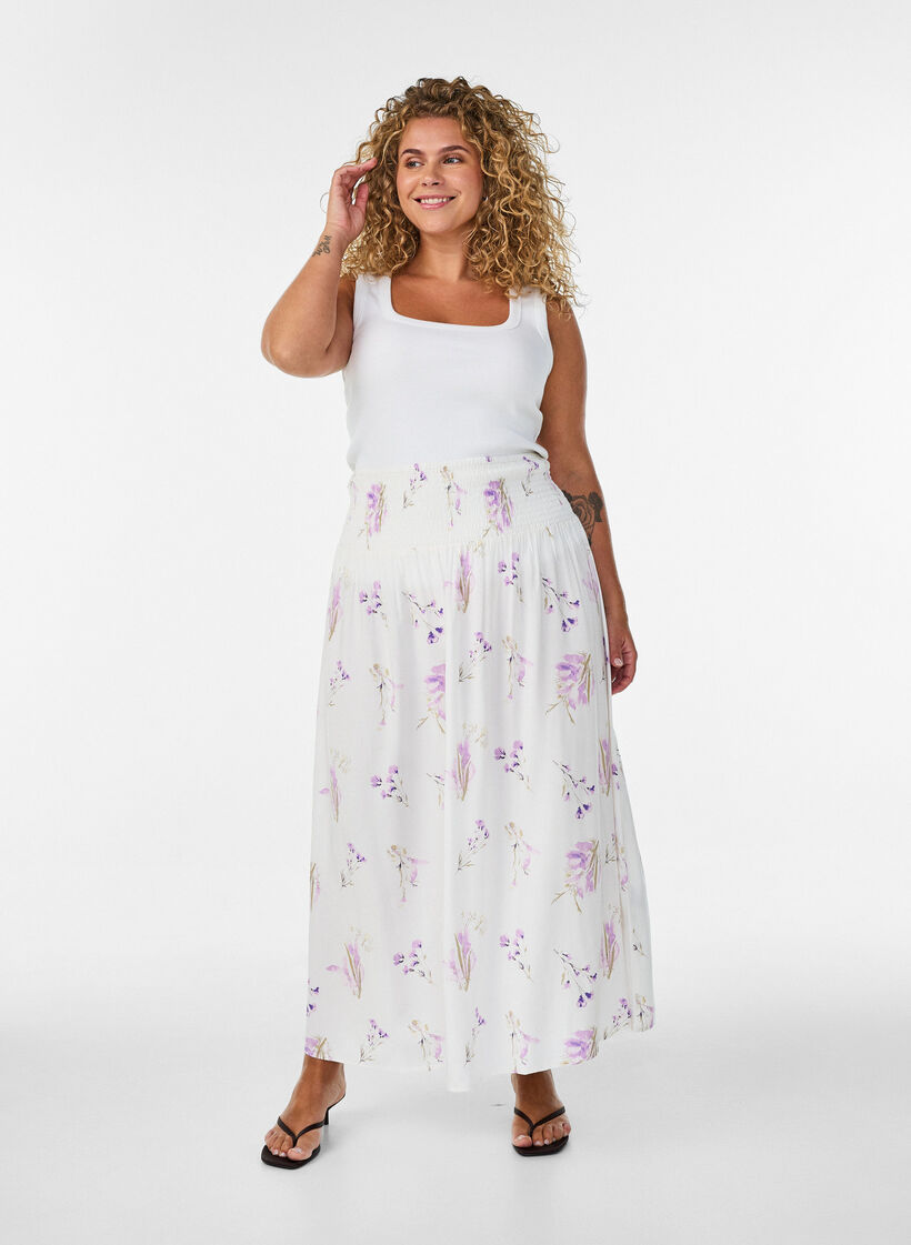 Maxinederdel i viskose med smock, Hvid, Model image number 1