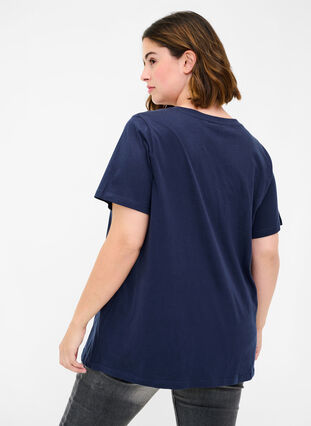 T-shirt med tryk i økologisk bomuld, Navy Blazer, Model image number 1