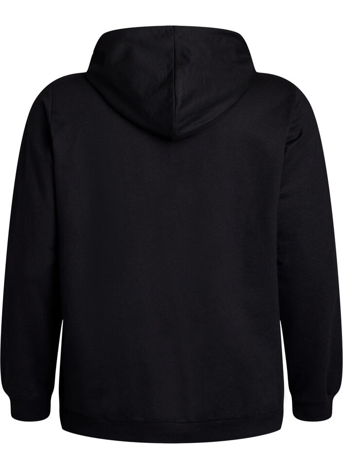 Sweatshirt med h&aelig;tte og print, Sort, Packshot image number 1