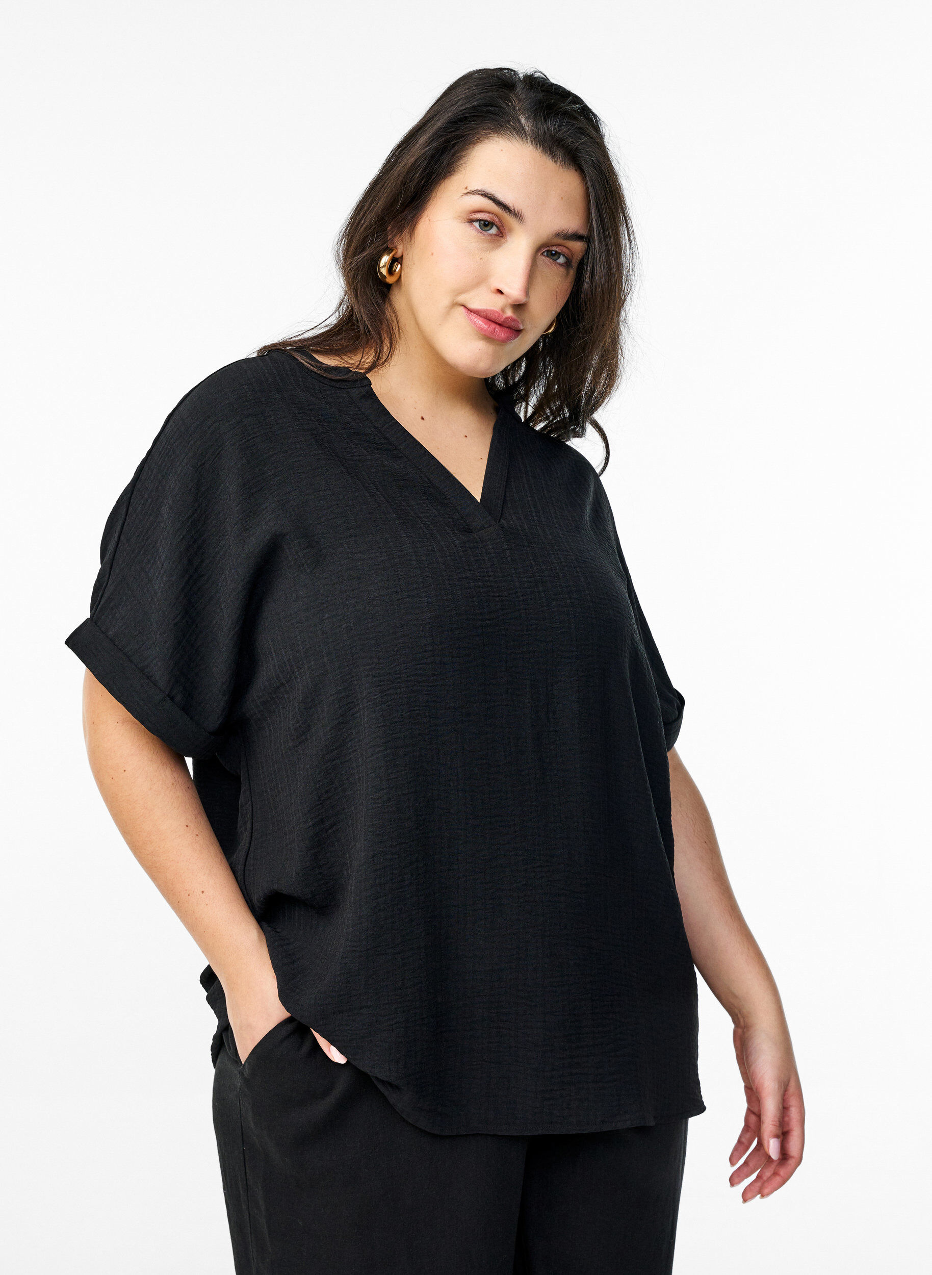 ZizziL&oslash;s bluse med korte &aelig;rmer, Sort, Model image number 0