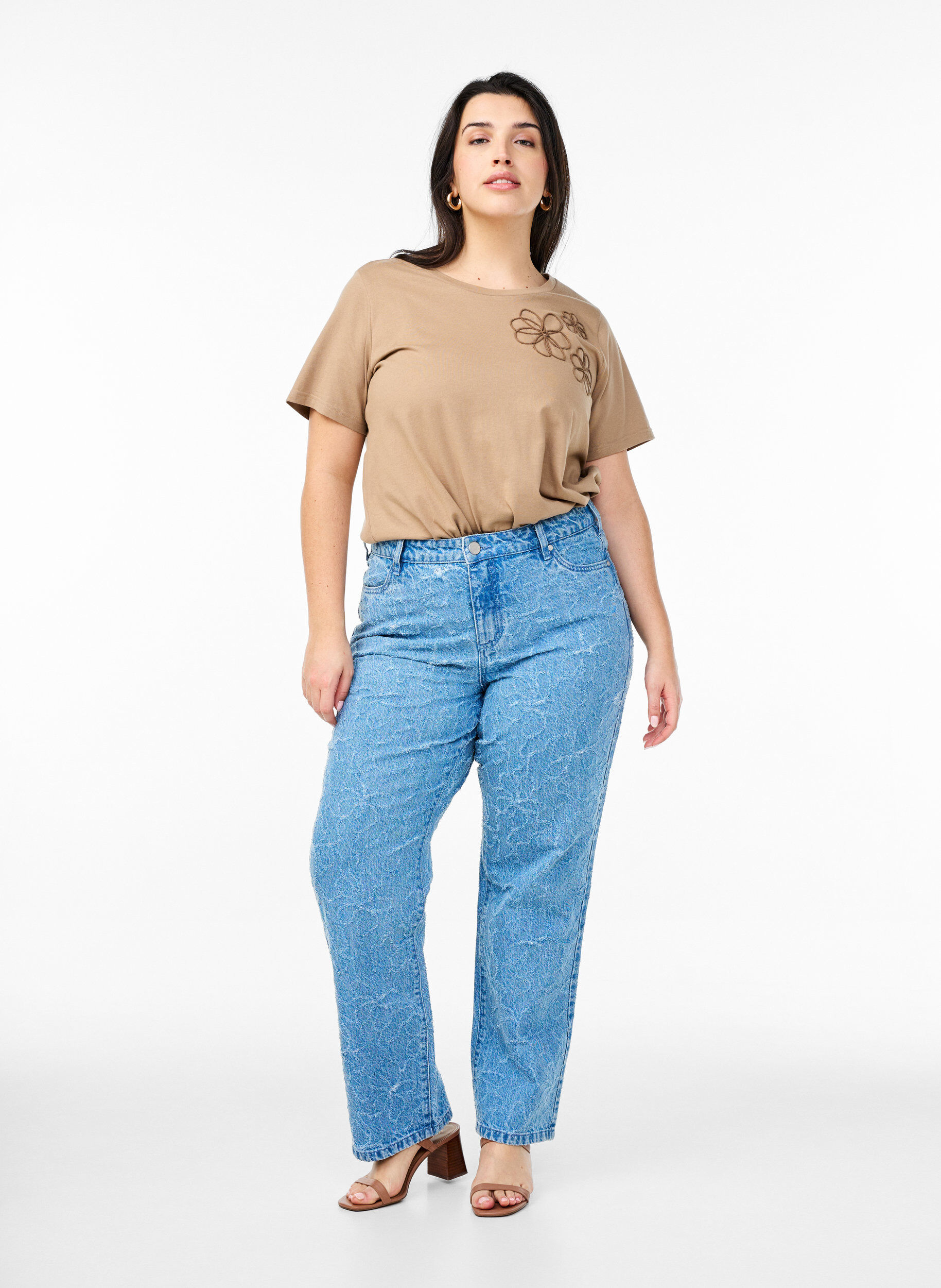 Zizzi T-shirt med dekorative detaljer , Beige, Model image number 1