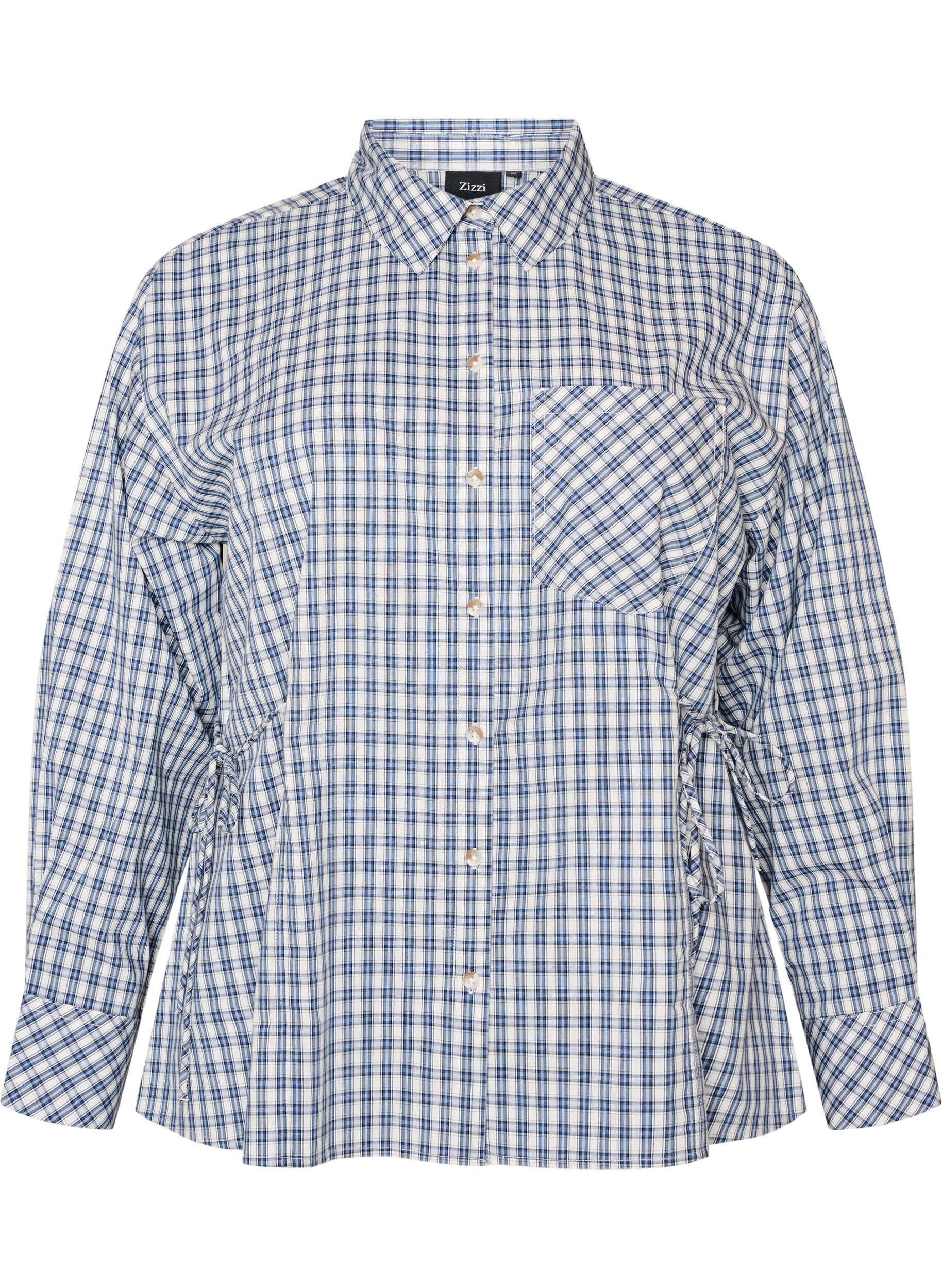 ZizziL&oslash;s skjorte med tern og bindeb&aring;nd, Bl&aring;, Packshot image number 0