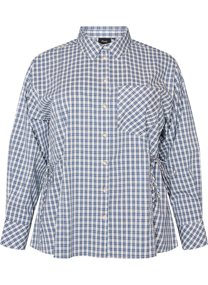 L&oslash;s skjorte med tern og bindeb&aring;nd, Bl&aring;, Packshot image number 0