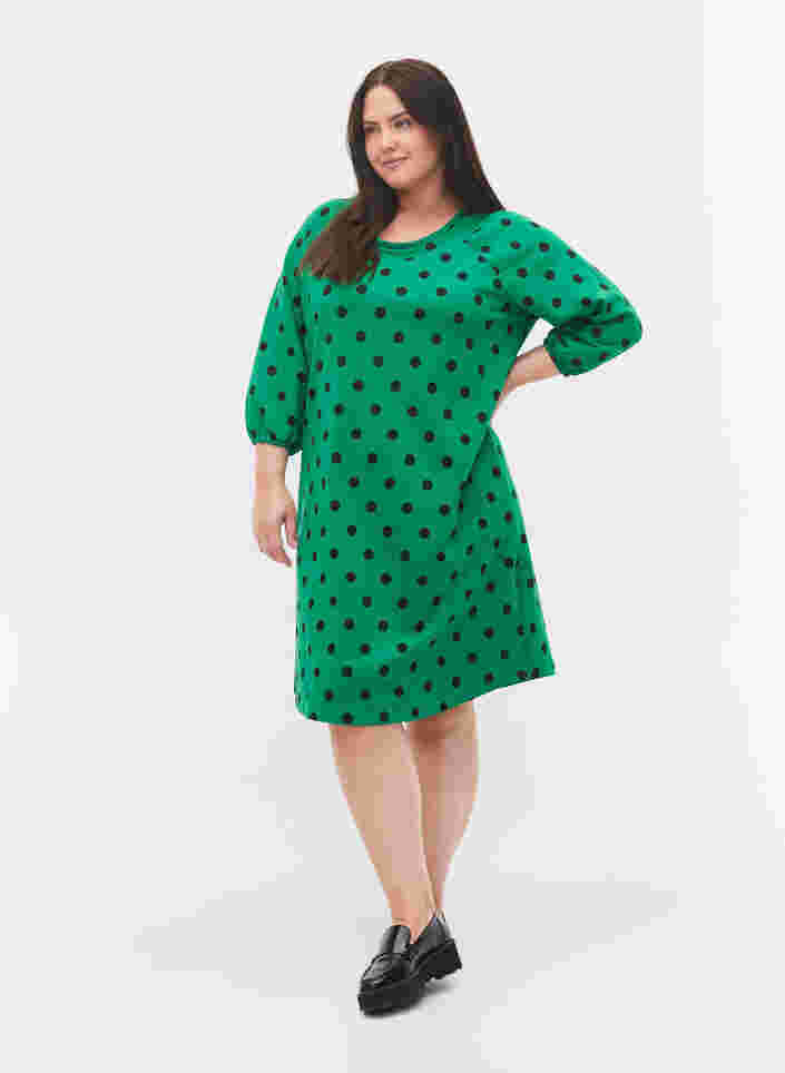 Prikket kjole med 3/4 ærmer, Jolly Green Dot, Model image number 2
